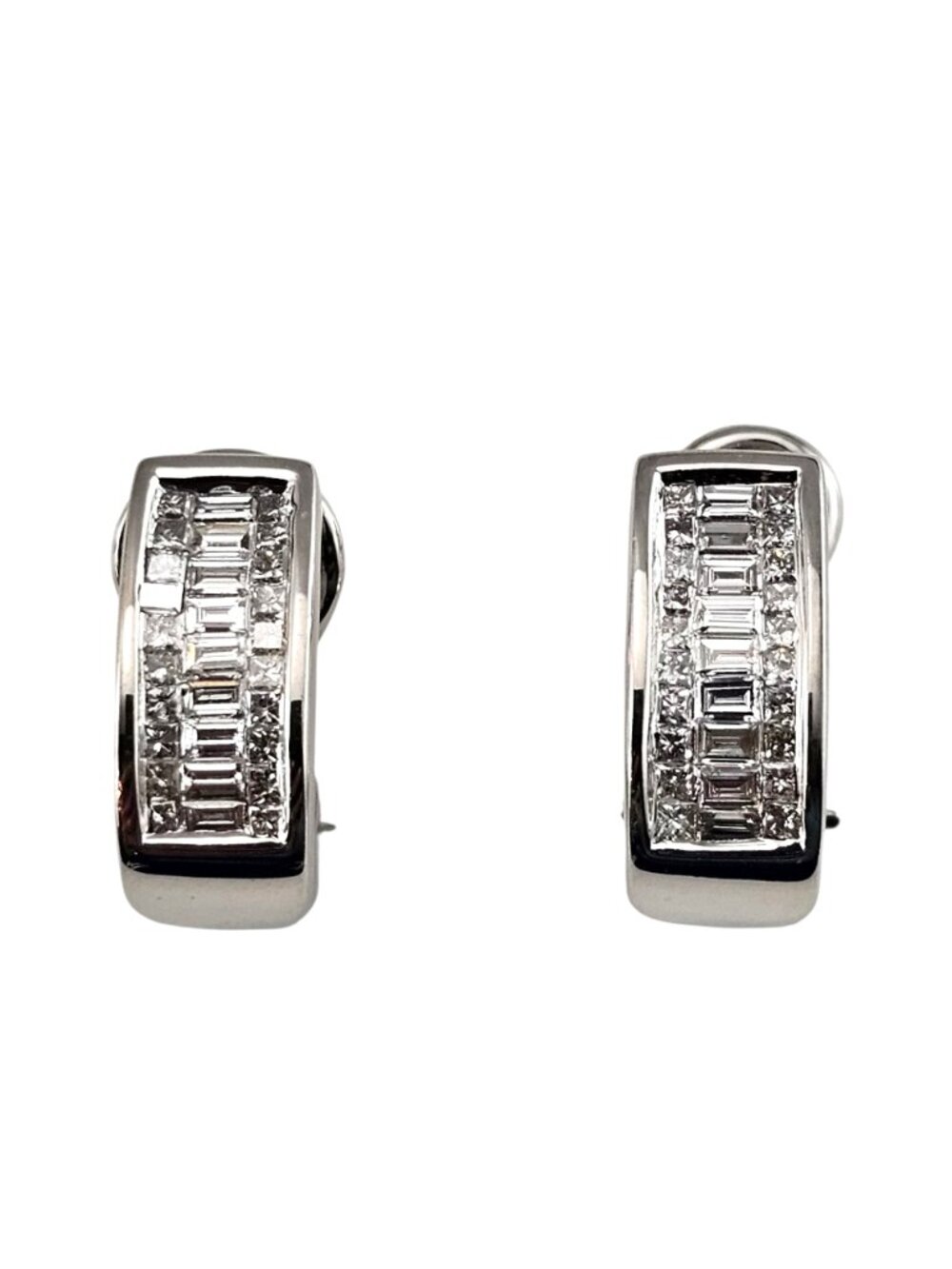 14K White Gold Diamond Omega Back Huggie Earrings #25750